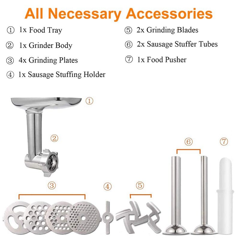 Accesorio para picadora de carne, embutidor de salchichas, accesorios para KitchenAid, mezclador de pie, picadora de carne de Metal para alimentos