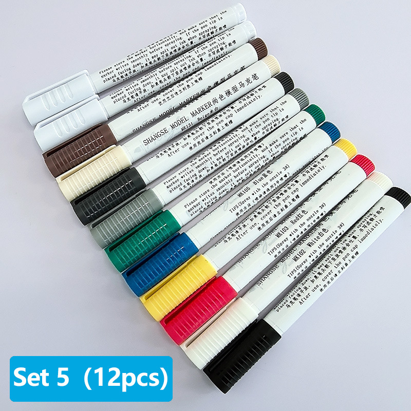 Juego de rotuladores modelo SHANGSE, herramientas de pintura a base de agua, punta de pincel suave, resistente al agua, no se decolora para colorear modelos, grafiti, Hobby: Plata