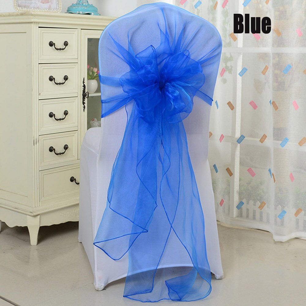 25 stuks/partij 60 x 275cm rood roze wit 16 kleuren organza stof strik stoel sjerp voor bruiloft feest evenement banket decoratie: Blauw