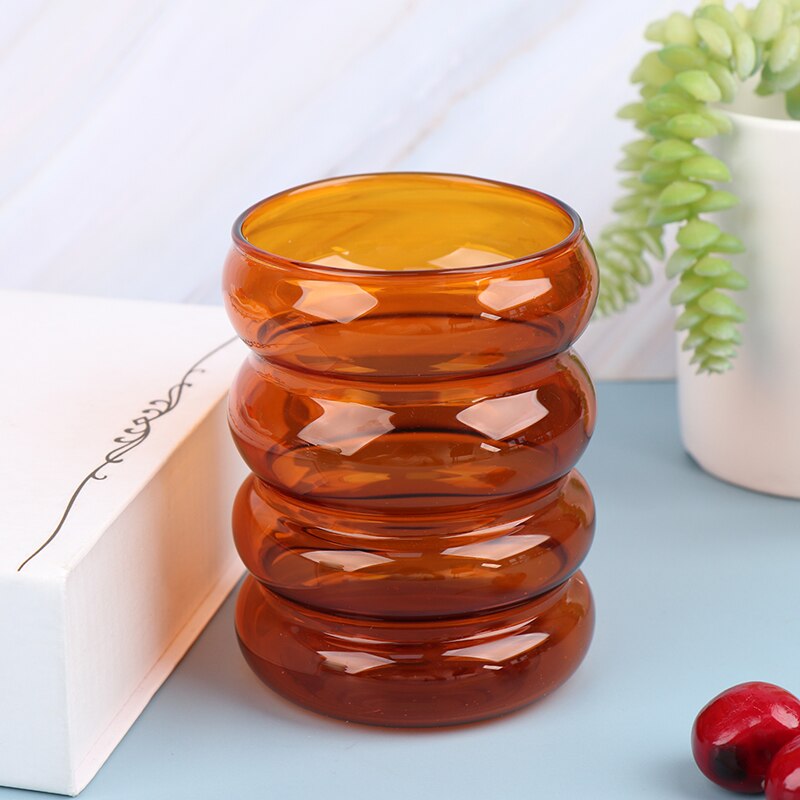 Water Bottle Wave Shape Glass Cup Heat-resistant Drinkware Home Stained Glass Bottle: Auburn