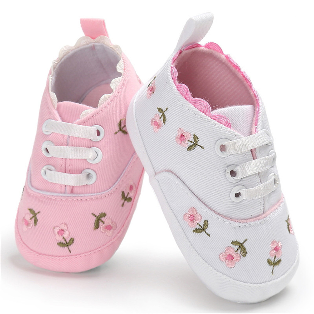 Baby sko baby spædbarn barn pige broderi blomst blød sål krybbe lille barn prinsesse første vandrere kausale sko 0-18m