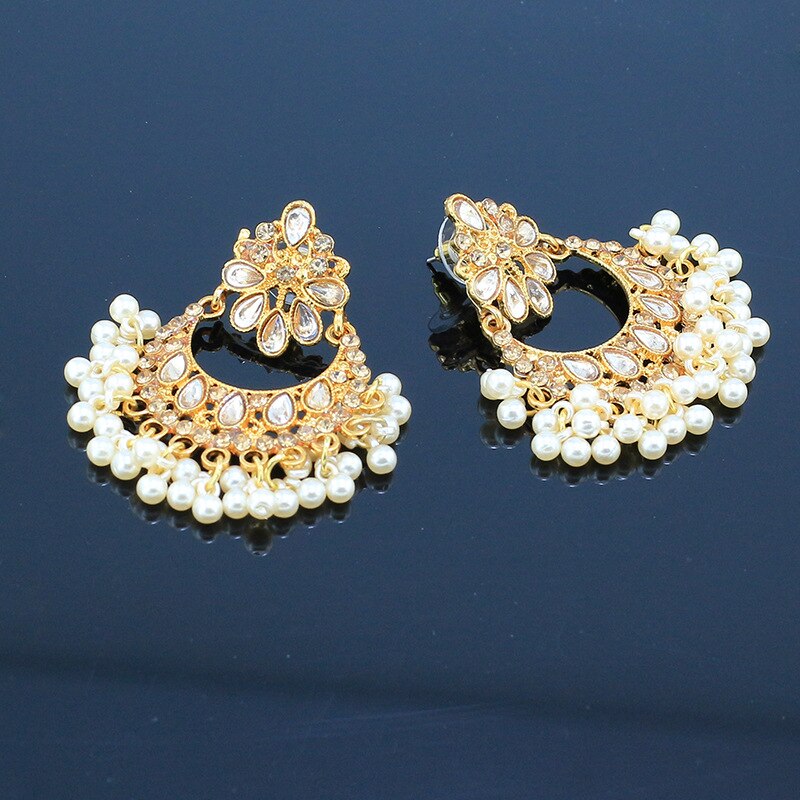 Gold Handmade White Beads Thailand Lotus Flower Indian Jhumki Jhumka Nepal Earrings Bohemia Party Jewelry Gypsy Oorbellen