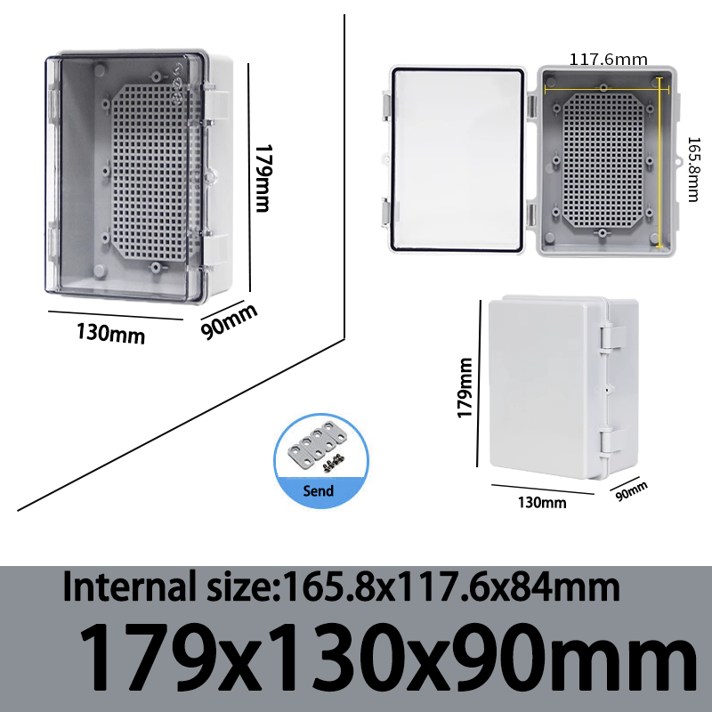 Caja de sellado electrónico impermeable para exteriores, carcasas ABS de distribución de cubierta gris/transparente IP66 con hebilla, caja de conexiones de plástico: 4XL / Gris oscuro