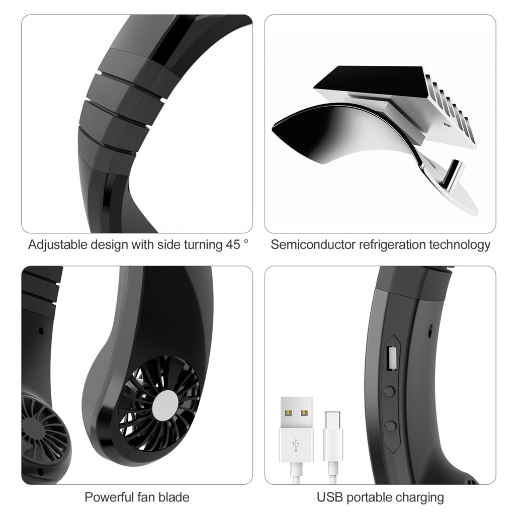 Zomer Mini Usb Draagbare Ventilator Hals Met Oplaadbare Batterij Ultra Stille Wind Wearable Ventilator Handheld Luchtkoeler Conditioner