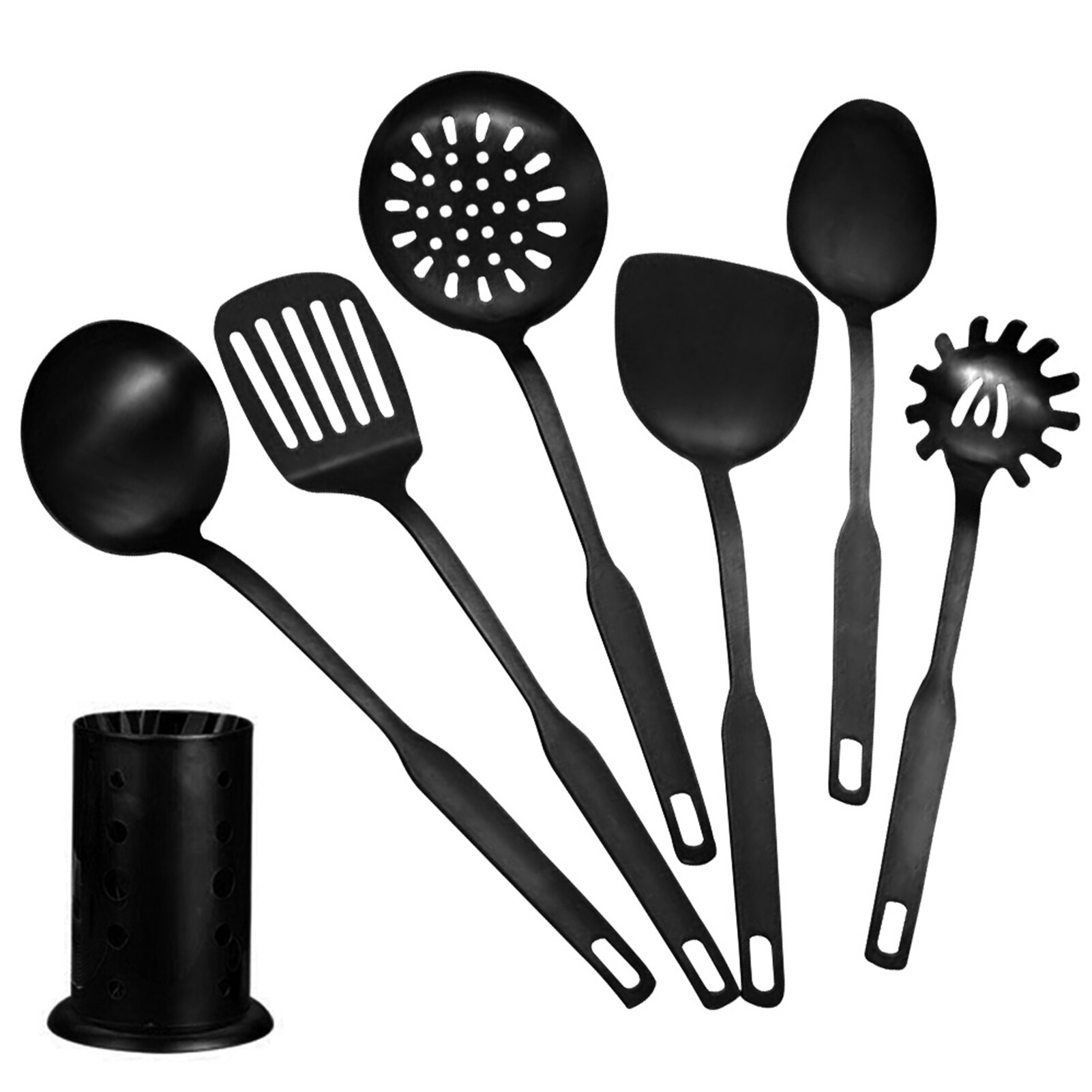 Serving Spoon Kitchen Non-stick Kitchenware Set Hanging Hole Cooking Tools Portable Stainless Steel Home Restaurant Spatula: Black