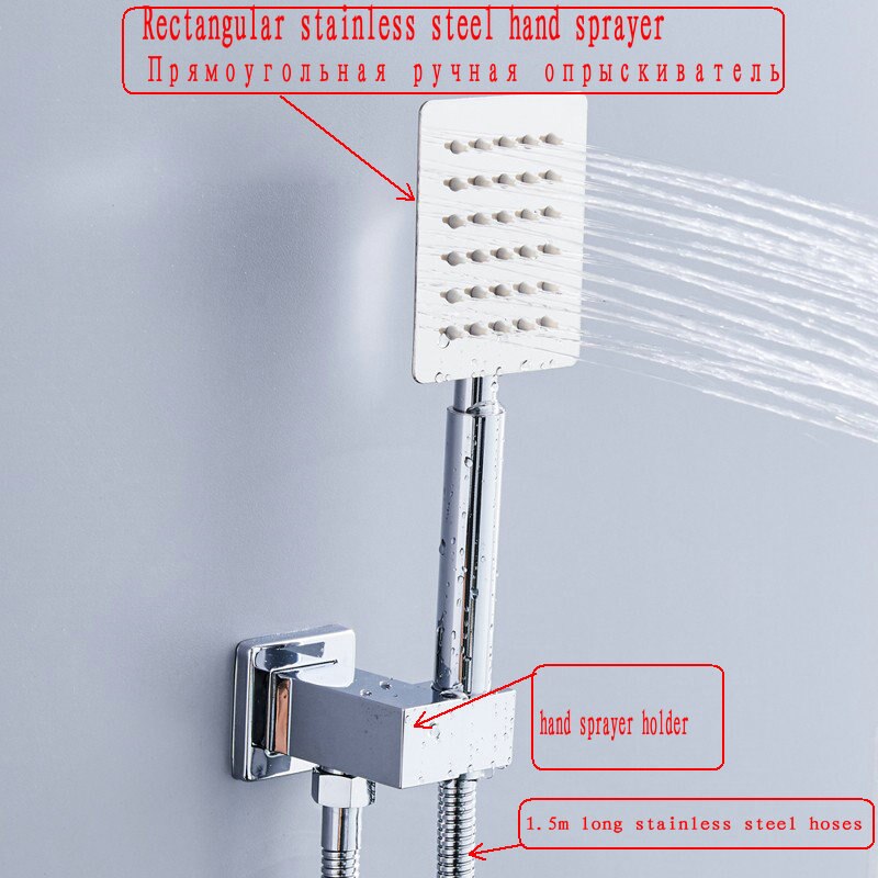 BAKALA Vierkante SUS304 rvs douchekop Met Muur Connector &amp; 1.5 m Slang Set Waterbesparende Handheld Spuit