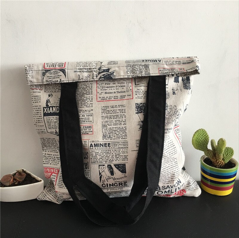 Bolso grande de hombro para compras YILE, algodón, lino, Eco Market, estampado de ilustración, periódico 8417d