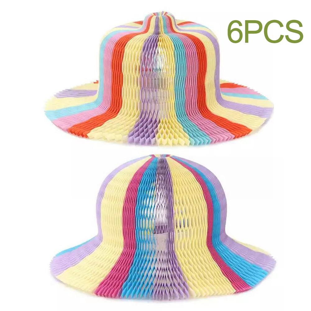 6 Pcs Dikkere Zomer Hoeden Magic Vaas Papier Hoeden Handgemaakte Vouwen Hoed Voor Strand Grappige Papier Caps Reizen Zonnehoed voor Volwassen Kinderen