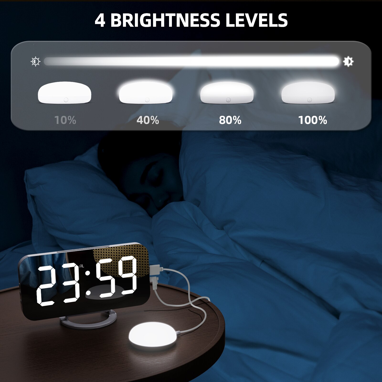 Led Vibration Alarm Clock Multifunctional Dual USB Charging Mute Bedside Luminous Automatically Adjust Brightness
