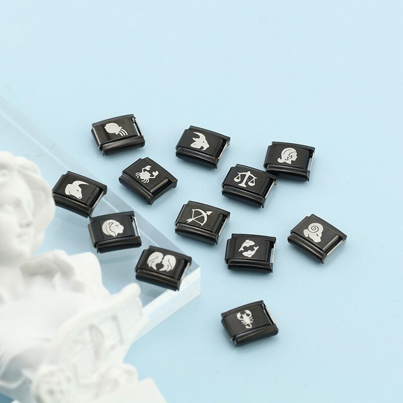 Hapiship-abalorios originales de margaritas negras para pulsera, eslabones de 9mm, joyería de acero inoxidable, DJ353, 1 ud.