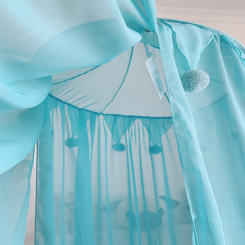Mosquitera hecha a mano para decoración de dormitorio de niños, cortinas toldo para camas, cúpula colgante redonda con borlas de pompón