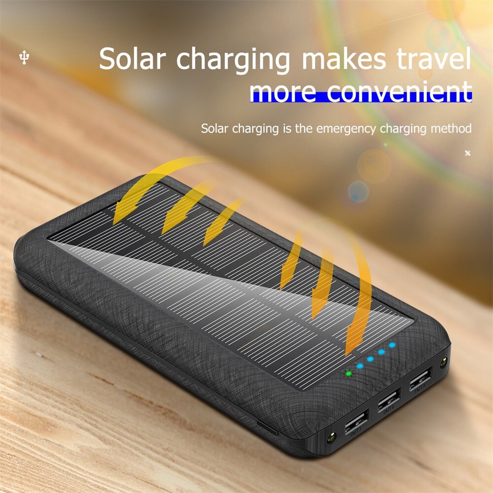 PINZHENG-Banco de energía Solar de 20000 mAh, con función de carga inalámbrica, capacidad para cargador portátil con linterna LED