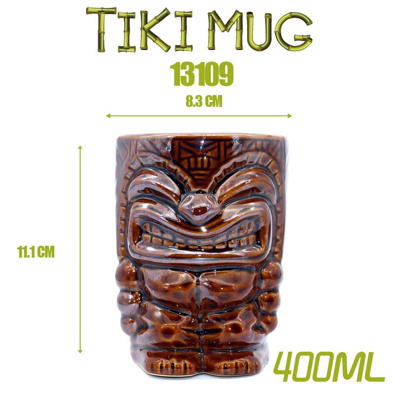 7 farver 400ml tiki kop gud billede vinglas keramik hawaiisk cocktail tiki krus bar drikkeredskaber med håndtag: 400ml brune