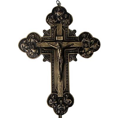 32.5 CM Muur Kruis Carving De Twaalf Apostelen Icoon Jezus Kruis Hanger Ornamenten Jesu Kruisbeeld rood Lam van God INRI desk Decor: Default Title