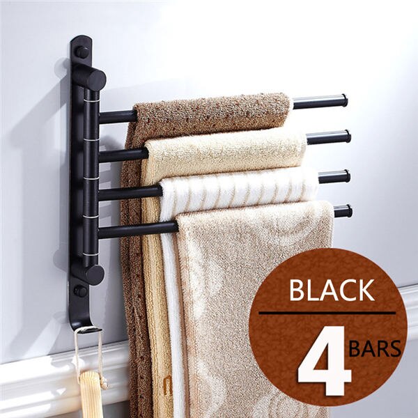 Rvs draaibare badkamer wandrekken chroom spiegel gepolijst & zwarte handdoekhouder met haken keuken: Zwarte 4 balken