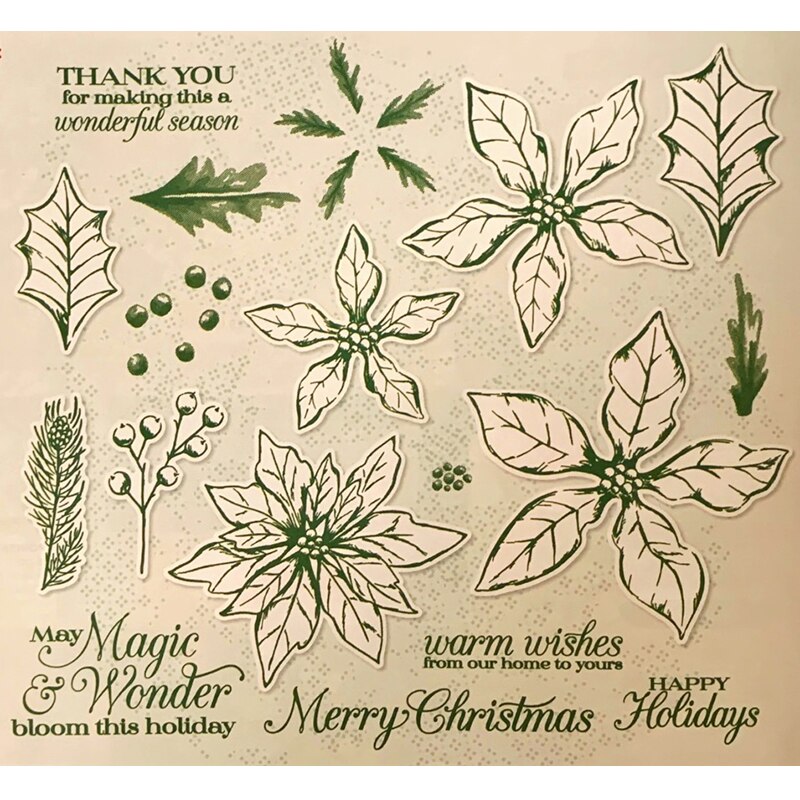 Merry Christmas Leaves Clear Stamps Sets and Sentiment Words Metal Cutting Dies Scrapbooking For Crafts Card Making