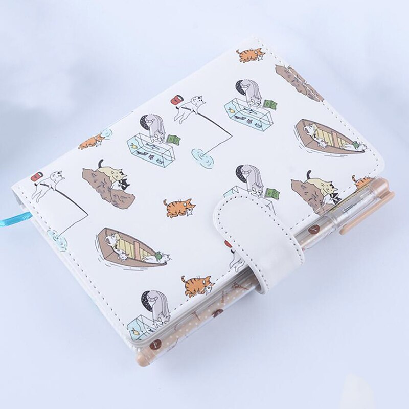 1Pc Notebook Stationery Cute Cat Printed Leather Cover Kids Notebook Color Paper Binder Diary