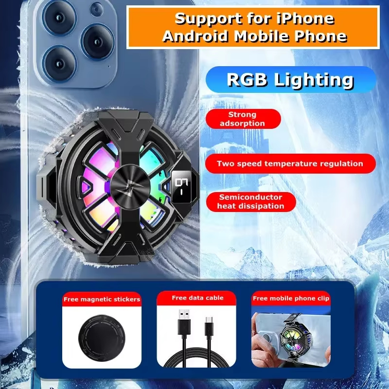 Ventilador de refrigeración Semiconductor para teléfono móvil, radiador magnético/clip trasero, Enfriador de juegos 2 en 1 para IOS, Android, tableta, disipador de calor frío: Negro