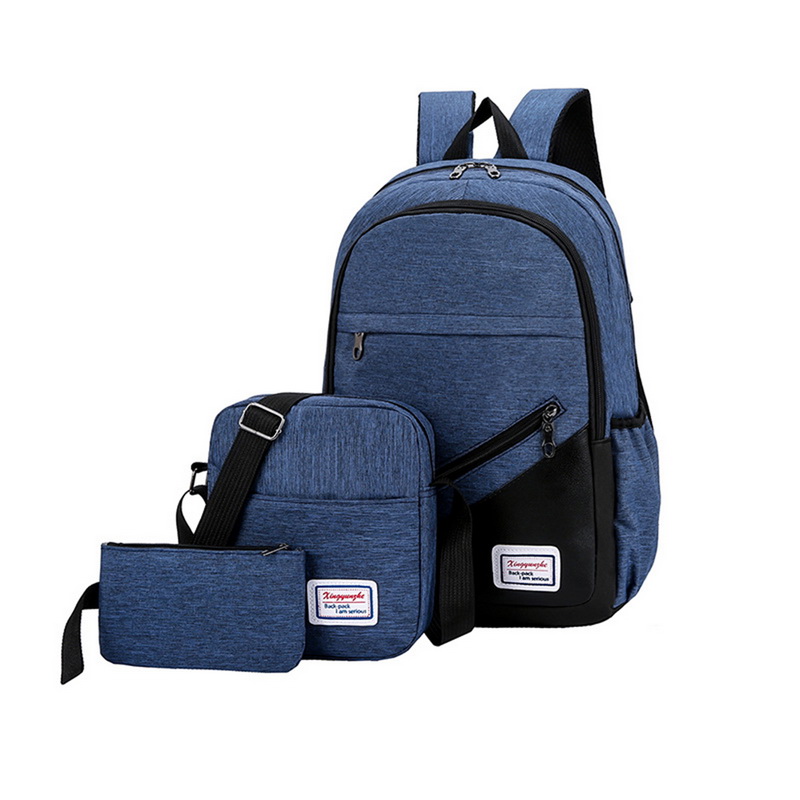 Litthing Usb Opladen Canvas Rugzak 3 Stks/set Vrouwen School Rugzakken Schooltas Voor Tieners Man Student Boek Tas Jongens Satchel: Blauw