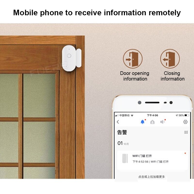 WIFI Window Sensor Independent Wireless Security Alarm Works with Notification Open or Closed No Hub for Smart Home DFDS