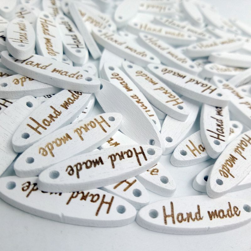 100 stuks label "handgemaakt" label genaaide labels handgenaaide knoop houten knopen