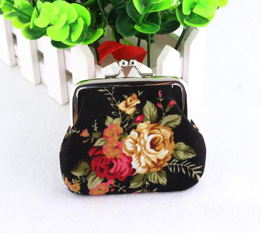 Vintage Style Women Cotton Fabric Coin Purse Big Rose Printed Wallets Key Holders Party For Girls 8pcs/lot