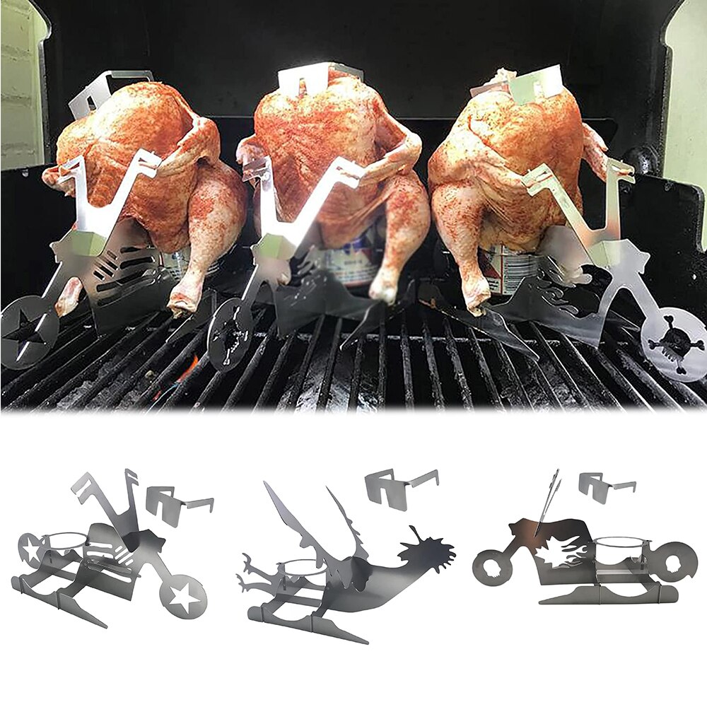 Kip Stand Bier Grappige Amerikaanse Motorfiets Bbq Rvs Rack Gereedschappen Grappig Gebraden Kip Rack Grillen Gebraden Rack
