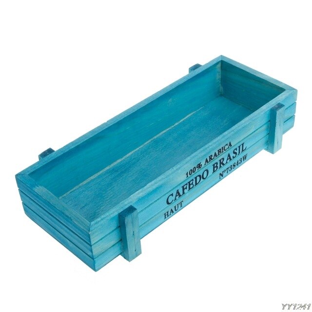 Pink Blue Green Garden Plant Pot Decorative Vintage Succulent Wooden Boxes Crates Rectangle Table Flower Pot Gardening Device: Blue