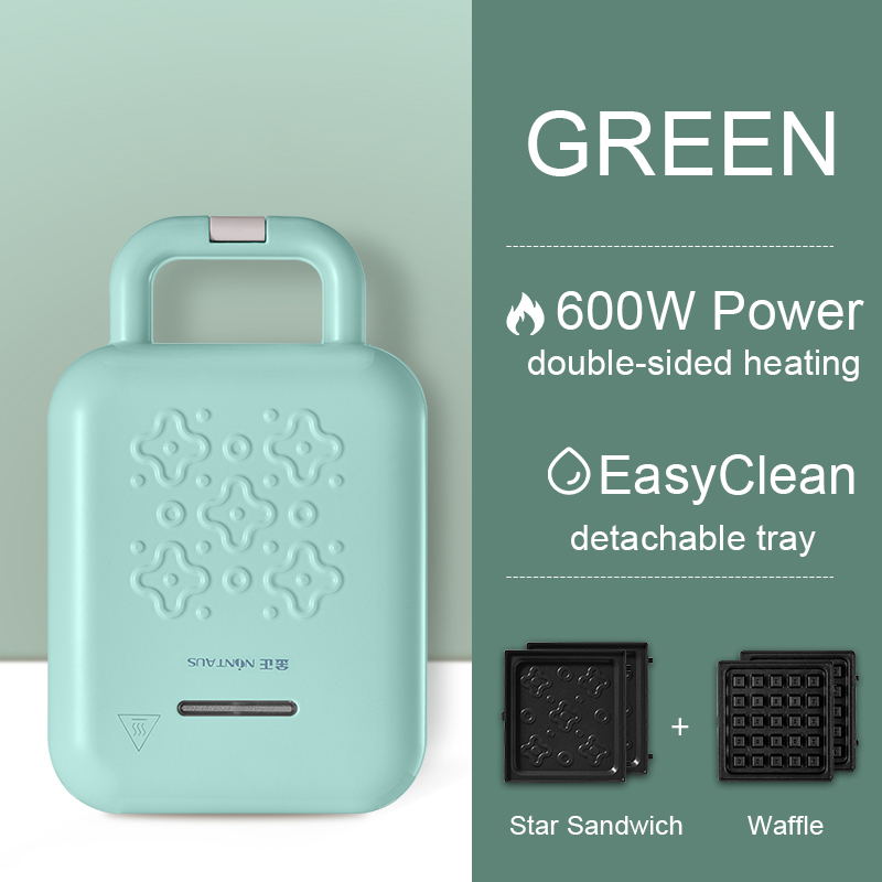 Máquina de sándwich para el hogar, máquina de desayuno de comida con luz roja, sándwich, calefacción a presión, tostada, pan, sartén eléctrica para hornear: Green / UK