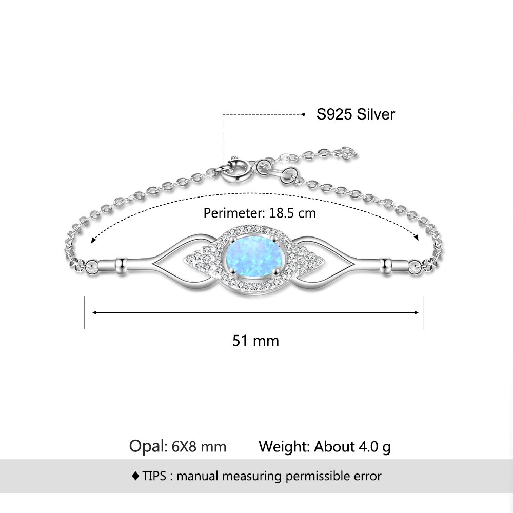 Charm 925 Sterling Zilveren Ketting Armband Eye Shape Oval Gemaakt Blue Opal Armband Femme Sieraden Voor Vrouwen (Lam hub Fong)