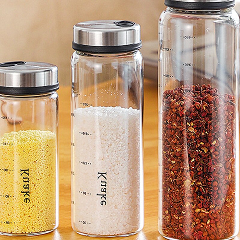 High borosilicate kitchen glass seasoning jar sauce vinegar salt condiment airtight bottle pepper spice shaker with rotating lid