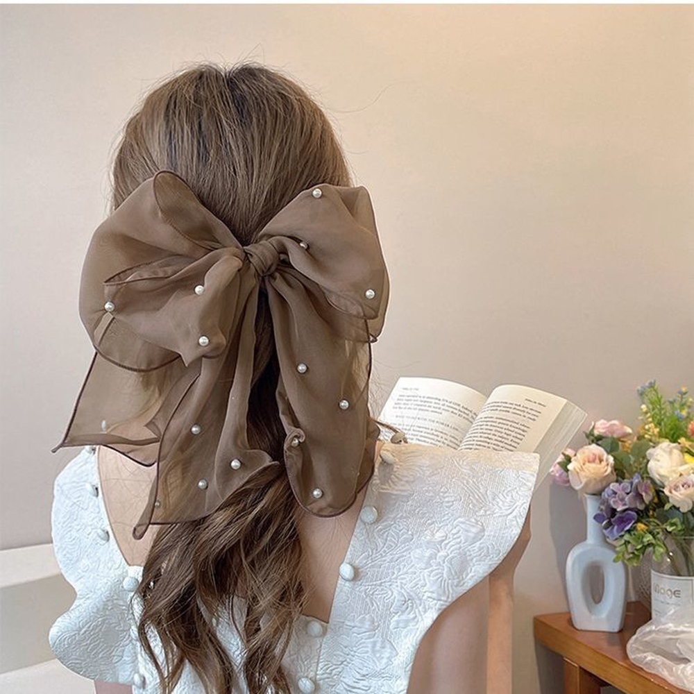 Pinces à cheveux en mousseline de soie avec nœud papillon pour femme, nœud de perle de ruban pour femme, épingle à queue de cheval, nœuds barcords, vêtements de sauna élégants, accessoires de luxe