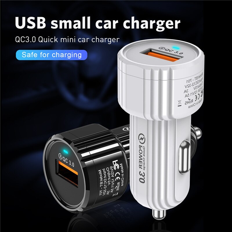 USLION Car USB Fast Charger 18W 3A USB Car Charger Adapter For iPhone 11 Pro Max Samsung QC3.0 Fast Car Mobile Phone Charger