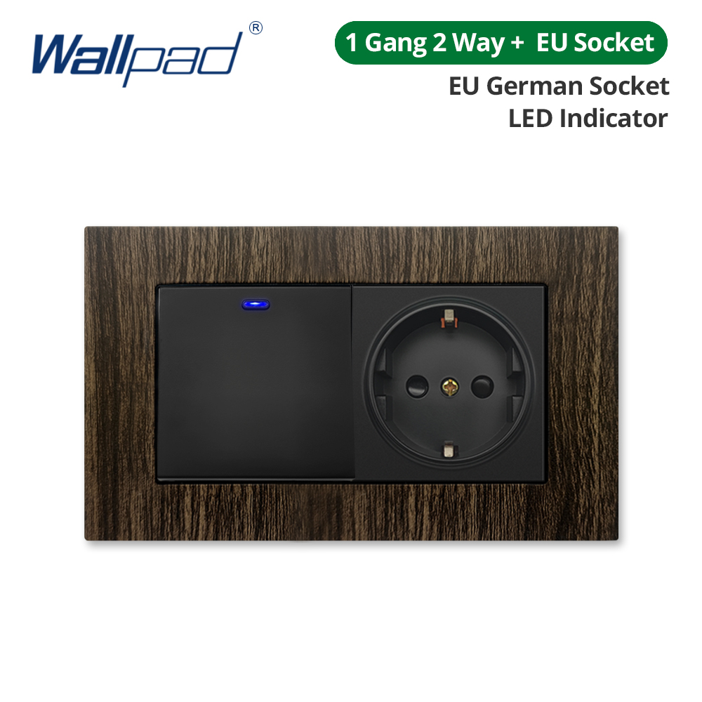 Wallpad Trestruktur Veggkontakt - 1/2/3 Gang 2 Veis Lysbryter med LED Dimmer & USB EU Stikkontakt - 146x86mm