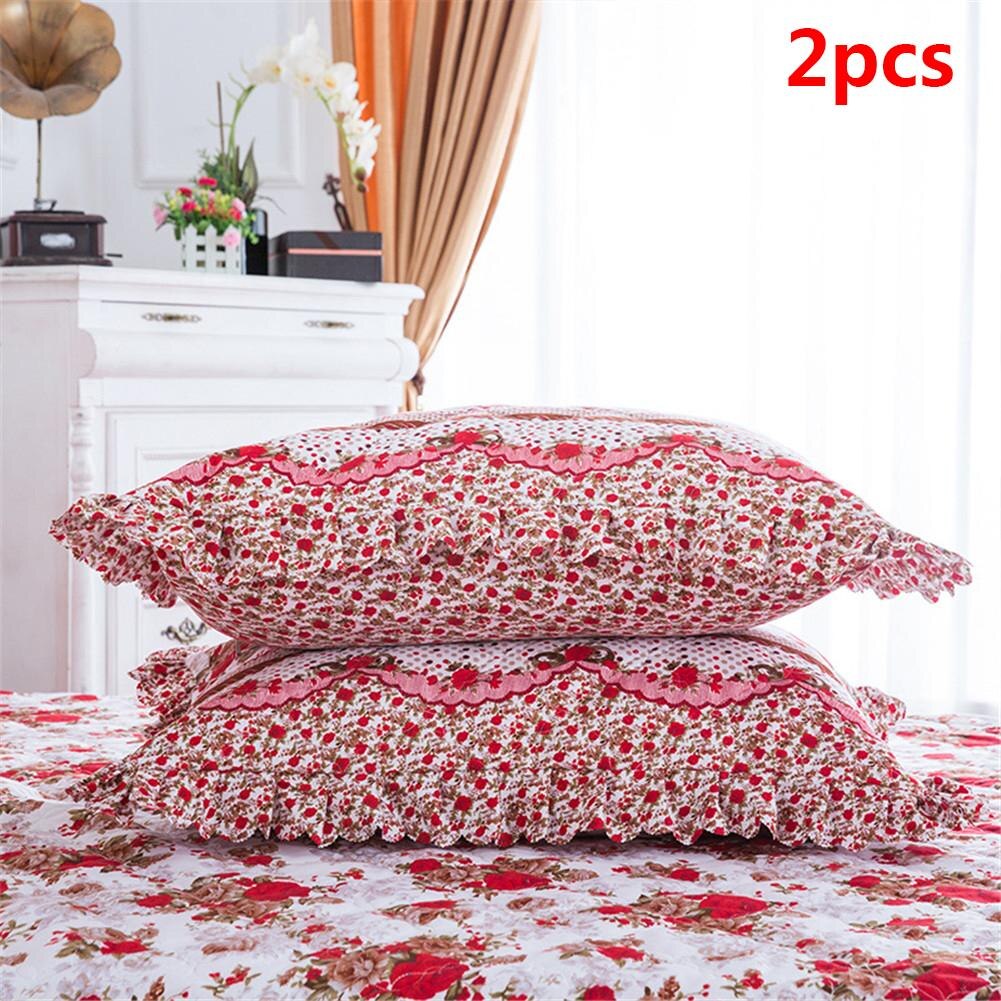 150*200Cm Pastorale Bed Cover Effen Bed Cover Lakens Katoen Gewatteerde Kant Sprei Kant Laken Ondersteuning: 2pcs Pillowcases E