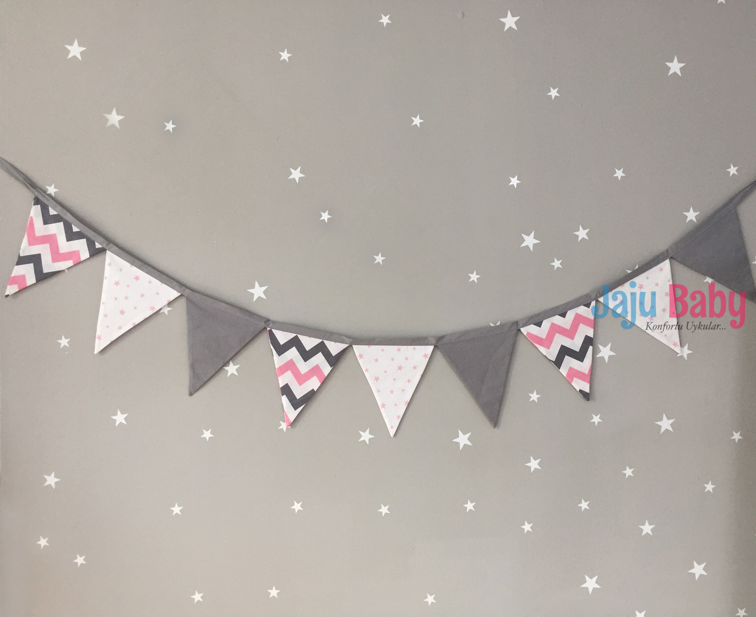Jaju Baby Kidimoon Grijs En Roze Zigzag Baby/Kinderkamer Streamer