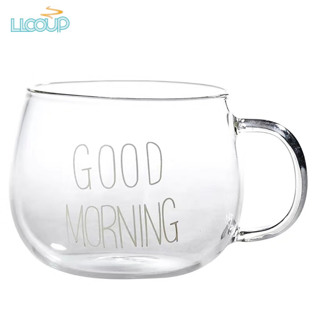 Vidrio vientre tazas Estilo corto transparente desayuno taza de alta temperatura resistencia creativa café té de la leche de yogur de avena tazas