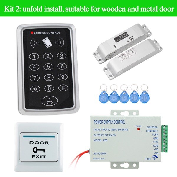 Waterproof RFID Access Controller T11+Electric Control Lock+3A/12V Power Supply+Exit Button+5pcs Key Cards+Door Holder+Bracket: T11Kit2