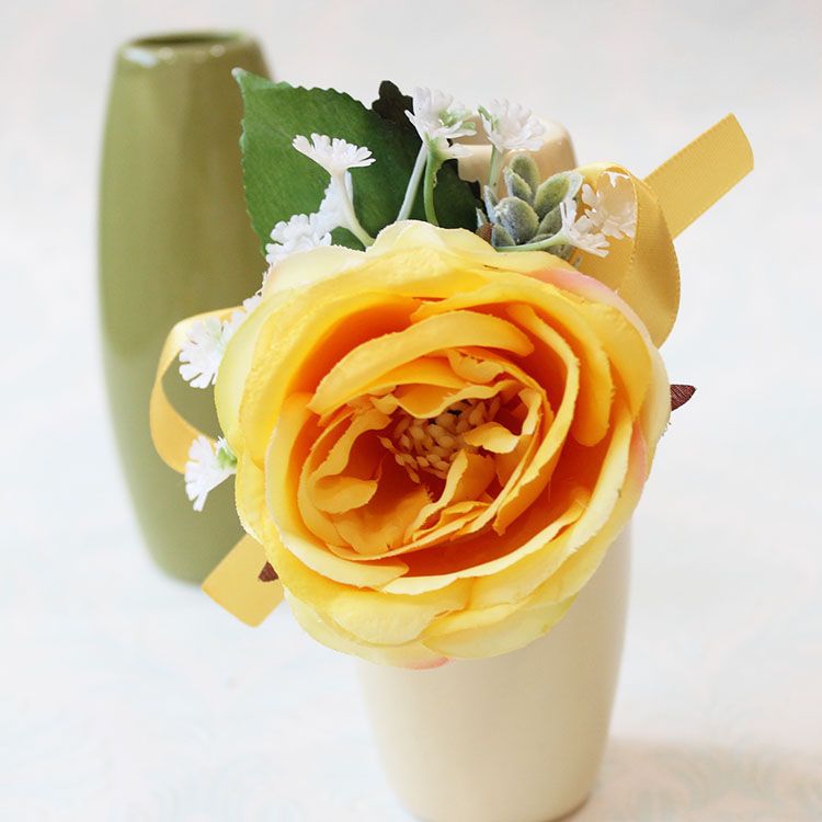 Bright Yellow Wedding Flowers Forset Fairy Bridesmaid Wrist Corsage Outstanding Groomman Boutonniere ZHF06