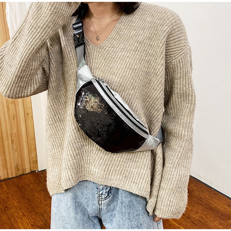 Sequin Waist Bag Women Glitter Fanny Pack for Girls Belt Bag Ladies Colorful Hip Bum Pouch Crossbody Chest with Adjustable Strap