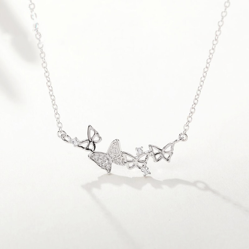 Zool geheugen opengewerkte delicate vlinder romantische zoete 925 sterling zilveren sleutelbeenketting vrouwelijke ketting sne 470