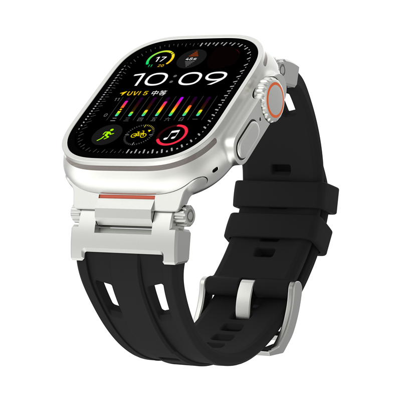 Bracelet de montre en Silicone pour Apple Watch série 10 46mm Ultra 2 49mm, Bracelet de Sport pour iWatch 9 8 7 6 SE 44MM 45MM 42MM: Charbon noir / 16mm