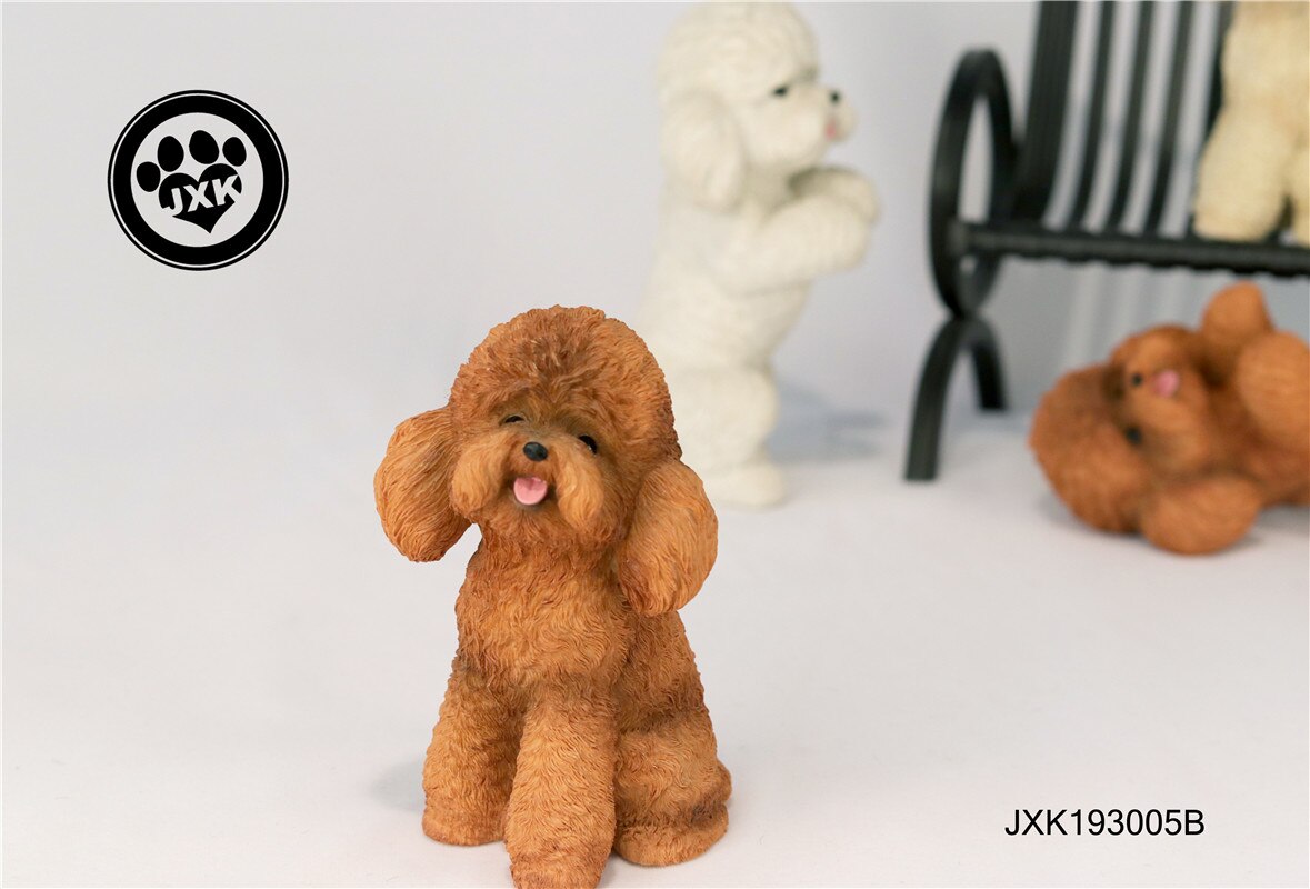 JXK Cute Poodle Dog Pet Healing Figure Canidae Animal Collector Toy Resin Desktop Decoration: Squat Brown