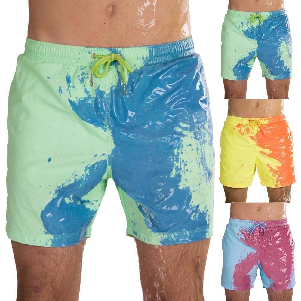 Pantalones cortos de playa para hombre, cambio de color agua, pantalones de playa color sh bañadores de natación, temperatura de gran tamaño Cambio rápido seco, sens E9G3