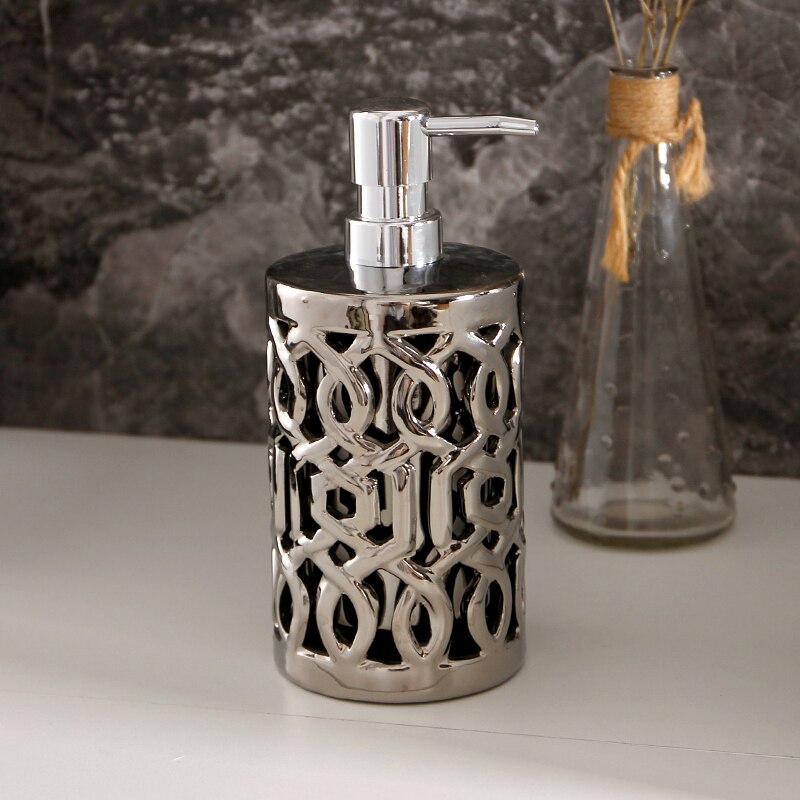 Silver Portable Liquid Soap Dispensers Retro Ceramic Bathroom Accessories Shower Gel Shampoo Bottles