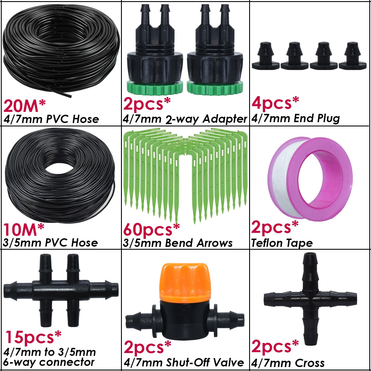 KESLA kit sistema di irrigazione a goccia con irrigazione automatica Gocciolatori per tubi da 4/7mm a 3/5mm per giardino domestico Pianta in vaso bonsai Serra: Rosso