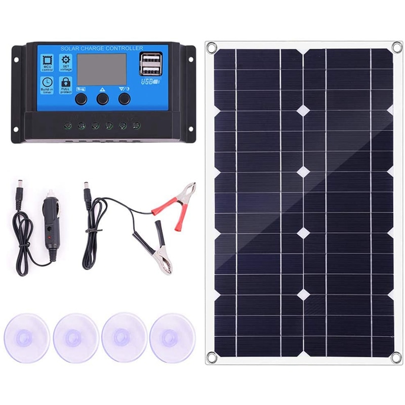 100W Solar Panel Kit with Controller 12V/24V Battery Charger for Caravan & Boat Battery Charging Fast (50A)