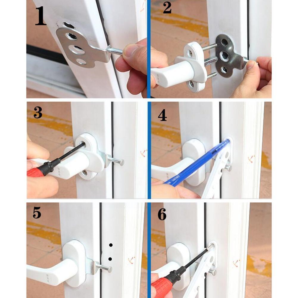 Limitador de ventana y puerta de apertura interior, gancho de viento, Ventilación de viento, soporte para niños, abrazadera de retenedor, cerradura de seguridad Q4W7