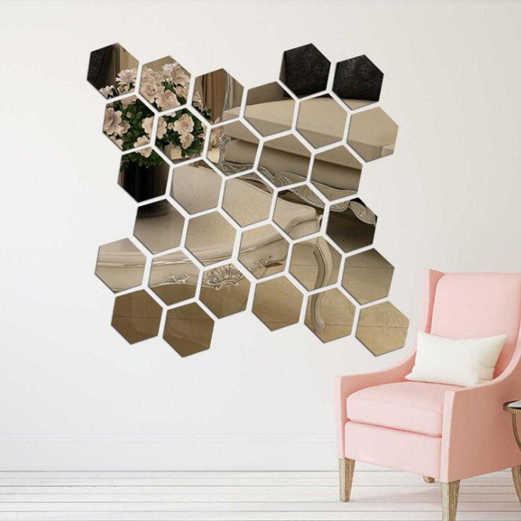 12Pcs 3D Hexagon Badkamer Spiegel Sticker Home Woonkamer Sofa Tv Achtergrond Muurtattoo Decor Acryl Diy Sticker
