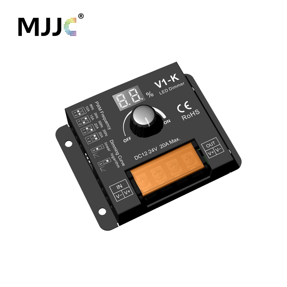 LED Dimmer 12V 24V 20A Rotary PWM Wireless Dimmer Switch Frequency Adjustable Knob LED Strip Dimmer 12 Volt for Lighting V1-K